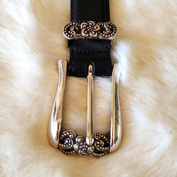 Brighton Leather Silver-tone Beaded Black Floral Belt SZ: 6/8 main image 14